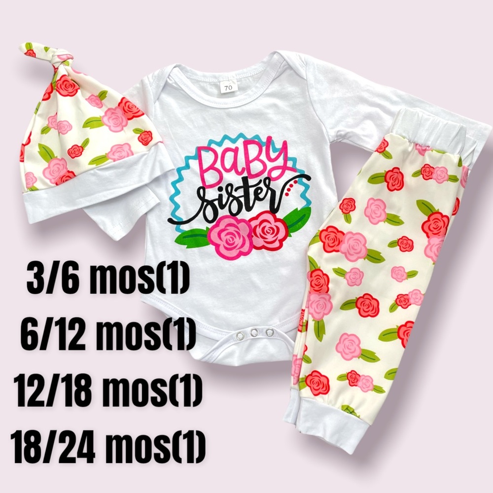 Boutique Baby Girls BABY SISTER 3pc Outfit